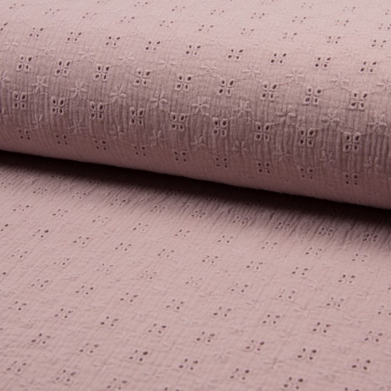 Double gaze broderie anglaise vieux rose