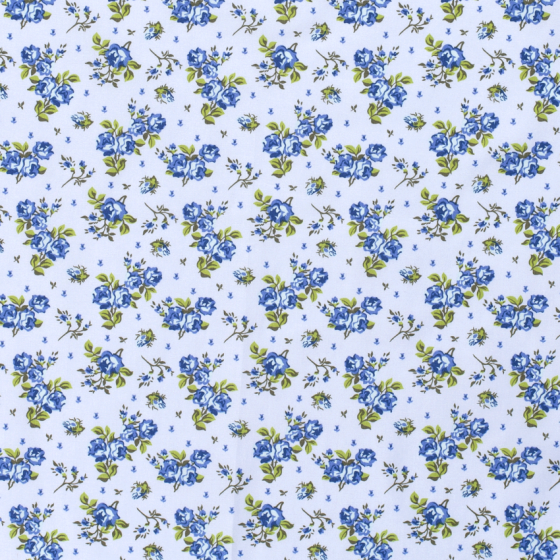 Popeline fleurs bleu